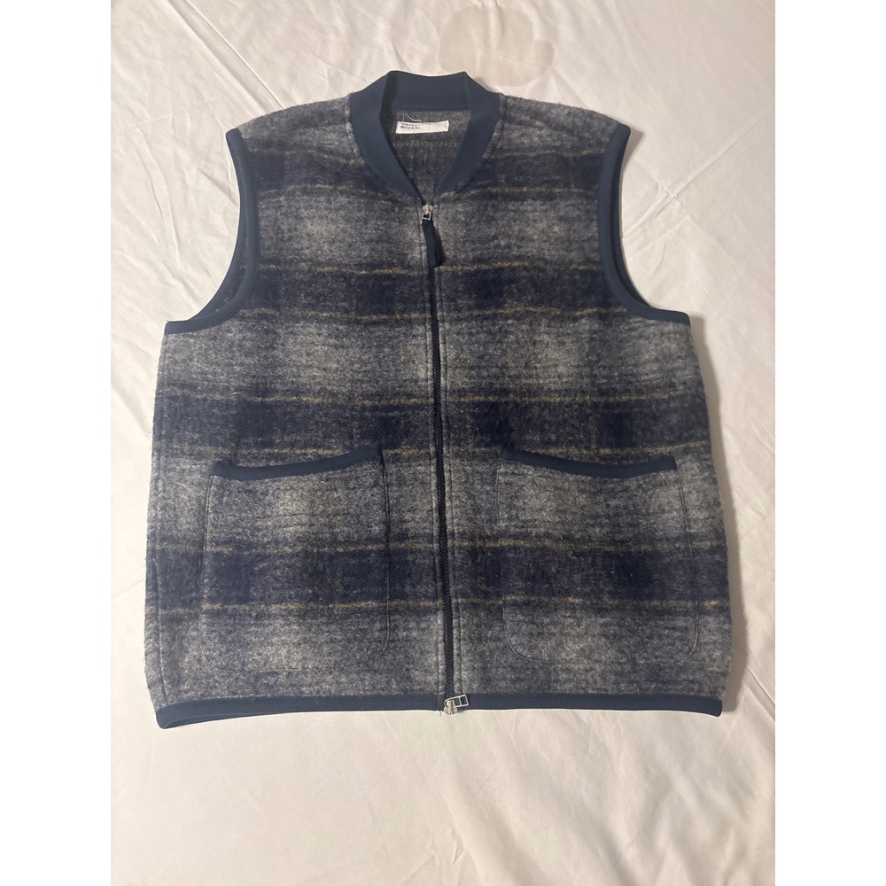 Universal Works Zip Vest Mens L Blue Plaid Wool Blend Gilet